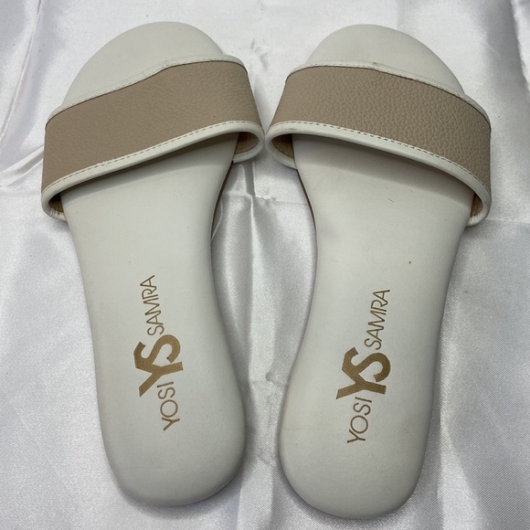 Yosi Samra Rory Beige & Biscotti Cowhide Padded Foot Bed Slides Sandal Size 5 - Picture 5 of 10